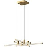 Kuzco Lighting Blade 34" Chandelier | Brushed Gold Finish | Modern LED Chandelier | Ribbed Acrylic Diffusers | Up/Down Ambien