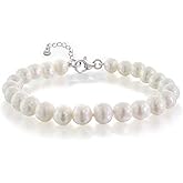 VN Jewelry Women's Pearl Bracelet | 7-8mm White Freshwater Cultured Bracelet Length 7.5" with Extender
