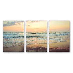 3 Piece Canvas Wall Art for Living Room Bedroom Home Artwork Beautiful Seaside Sand Beach Paintings Ready to Hang - 16"x24" x 3 Panels