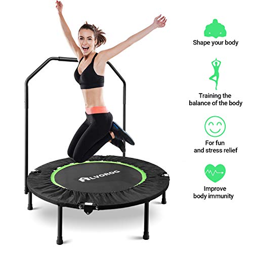 alvorog Fitness Exercise Trampoline with Handrail Portable Foldable Bungee Rebounder Cardio Workout Training Quiet and Safe for Adults Supports Up to 264 lbs - Thumbnail 2