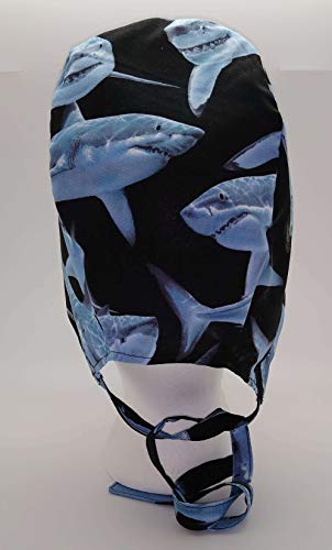 Scrub Hat Great White Sharks Ocean Summer Cotton Fabric Nurse Cap ER Skull Do-Rag - Thumbnail 2