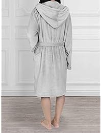 Women Hooded Fleece Robe with Satin Trim   Plush Bathrobe with Hood Knee Length
