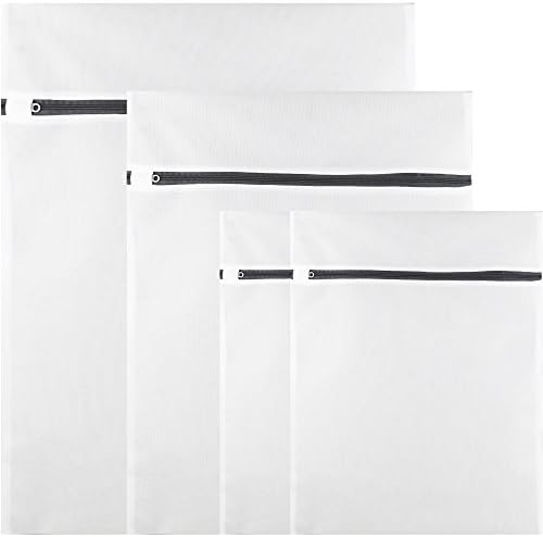 Mesh Laundry Bag for Delicates, Set of 4, White with Black Zip | Suitable for Machine Washing Bra, Lingerie, Tights, Socks and Underwear | Small, Medium and Large Sizes - by Nemuria
