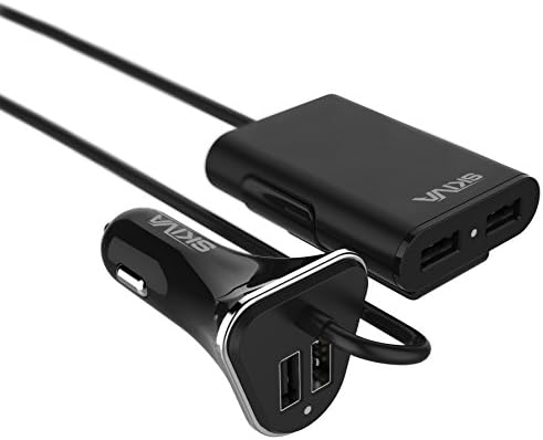 Skiva 9.6A 48W 4-Port USB Passenger Car Charger with Extended (6ft) Dual USB Ports for Backseat Charging of Smartphones,Tablets, iPhone X 8 8Plus 7 7 6 6s plus SE, iPad Pro Air mini [Model:AC135]