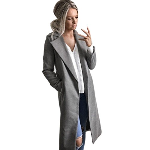 Hot Sale! Napoo Women Long Coat Winter Lapel Parka Jacket Solid Cardigan Overcoat Outwear (L, Gray)