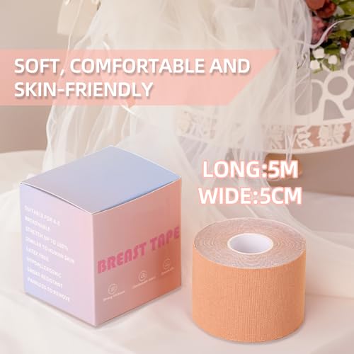 Boob Tape 5m, Pezoneras Adhesivas Invisibles y Reutilizables, Sujetadores Adhesivos Push Up para Mujer, Efecto Levantado y Natural, para Sujetadores sin Espalda, Vendas Sujetadoras para Mujer Copa A-E