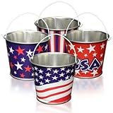 Lot Of 12 Assorted Patriotic Theme Mini Metal Bucket Party Favors by US Toy