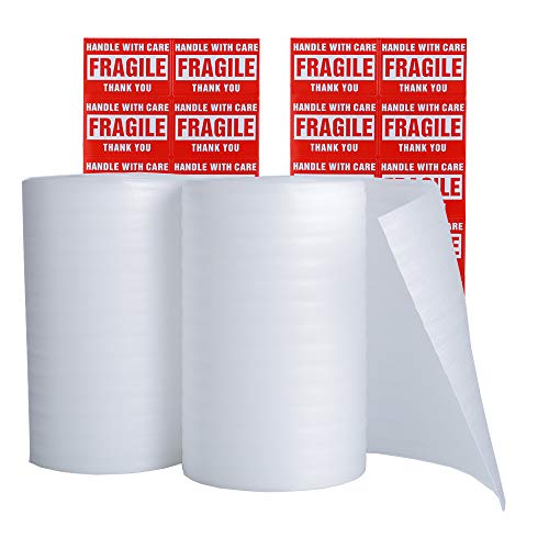 Offitecture Foam Wrap Roll 12 Inches by 120 Feet Total, Perforated Every 12 Inches for Shipping, Moving and Storing, Fragile Stickers Included