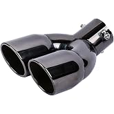idain 2.5 inch Inlet Dual Exhaust Tip Stainless Steel Polished Muffler Tail Universal Bolt-On Double Outlet Tail Pipe (Black,Curved)