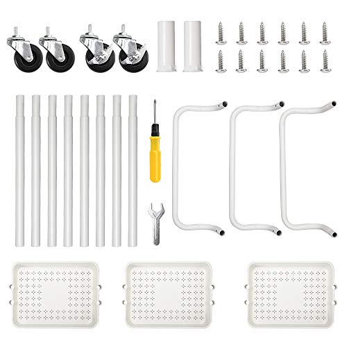 3-Tier Utility Cart, Kitchen Rolling Utility Cart Trolley Storage Shelves with Metal Tubes Lockable Wheels, Easy Assembly Food Service Mesh Basket Cart for Kitchen, Bathroom, Office Paint Storage - Thumbnail 7
