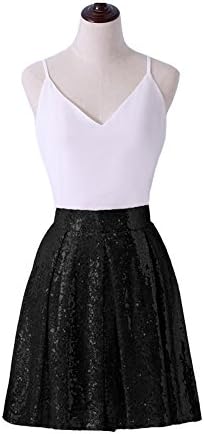 Irenwedding Women's Princess Zipper Colored Sequins Pleated Midi Flared Short Cocktail Skirts Black S