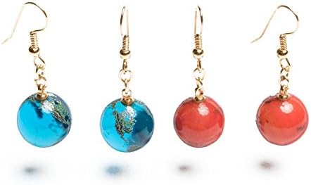 Shasta Visions Natural Planet Earth &amp; Mars Marble Earring Bundle (2 Pairs) - Wearable Recycled Art Glass Marbles - Gold Fill Findings - Detailed Continents and Mars Features Against 0.5 Inch Globes