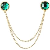 Double Green CZ Hanging Layered Chains Brooch Lapel Pins Badge Gold Plated Gem Collar Pin for Men Career Suit Tuxedo Shirts Tie Hat Scarf Accessories Decoration Fashion Jewelry