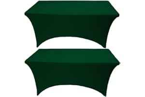Gowinex 2 Pack 6FT Hunter Green Spandex Tablecloth Stretch Fitted Table Cover for Rectangular Table Event, Wedding, Banquet and Parties