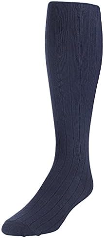 Men's Classical Ribbed Knee Length Extra Soft Cotton Knit Dress Socks - Navy (Size 11-13)