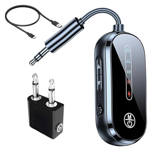 Zyler Bluetooth 5.4 (Latest Version) Transmitter and Receiver, 2-in-1 Wireless Adapter for Airplane Travel: Connect 2 Airpods/Headphones to In-Flight Entertainment, TV, Car Stereo via 3.5mm AUX Jack