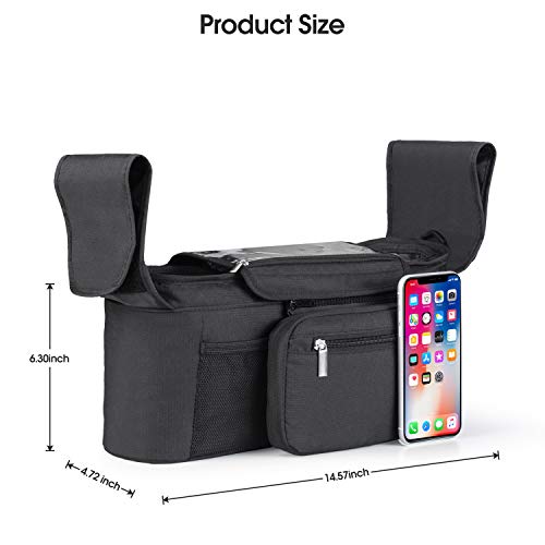 Universal Stroller Organizer [Upgraded] for Smarter Mom with Premium Deep Insulated Cup Holder,Pulaisen Stroller Accessories Bag with 2 Insulated Bottle Holders,for Bottle,Diaper,Phone,Toys,Snack etc