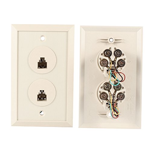 uxcell Beige Plastic RJ11 6P4C Double Jacks Telephone Phone Wall Plate 2pcs