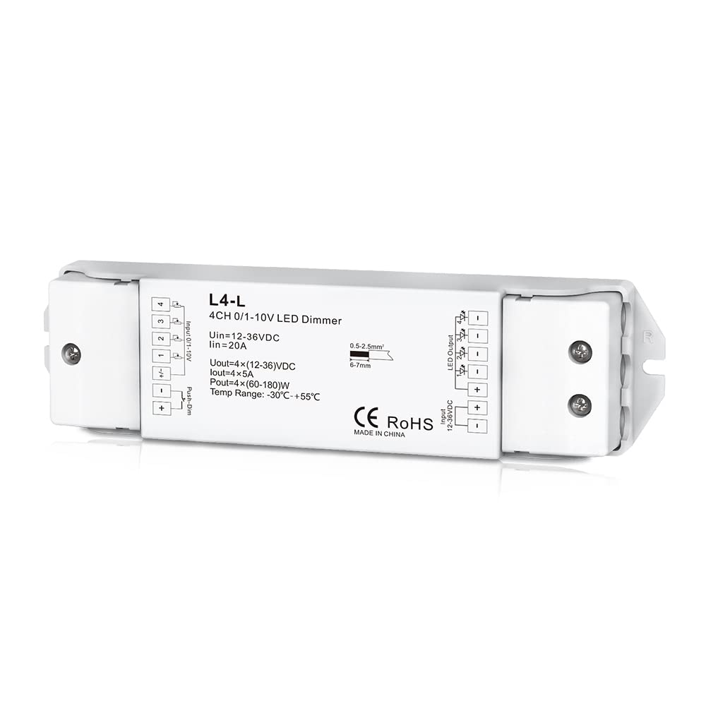 4 Channel 0/1-10V LED Dimming Controller 4CH 5A/CH Smooth Dimming without any flickering 12-36VDC