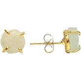 Gempires Natural Raw Gemstone Stud Earrings for Women | Handmade Raw Crystal Prong Setting Earrings | Hypoallergenic Gold Plated Minimal Studs | Unique Gift Jewelry for Her (Multiple Gemstone Options)