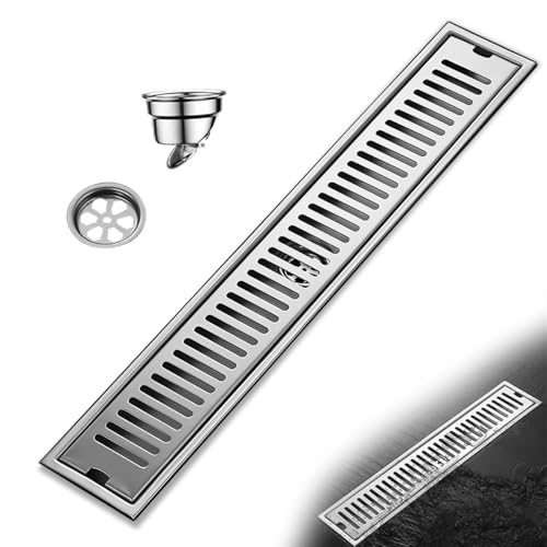 Drenaje de Piso Rectangular 10 * 60CM Coladera de Desagüe Baño Acero Inoxidable Coladera Regadera Lineal Rejilla de Desagüe para Cocina Anti-Obstrucción Drenaje de Ducha Suelo Filtro Agua Anti-Olor