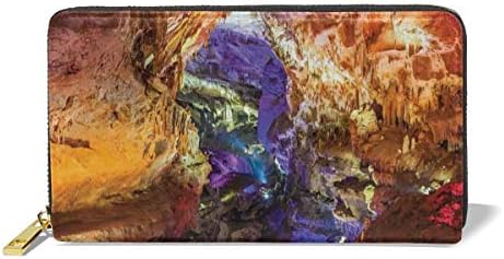 Women's Long Leather Card Holder Purse,Inside View Of Prometheus Cave In States Dark Karst Underground Myst Nature,Elegant Clutch Wallet