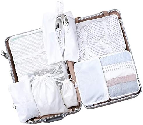 8 Set Packing Cubes - Waterproof Travel Luggage Organizer with Shoes Bag (White)