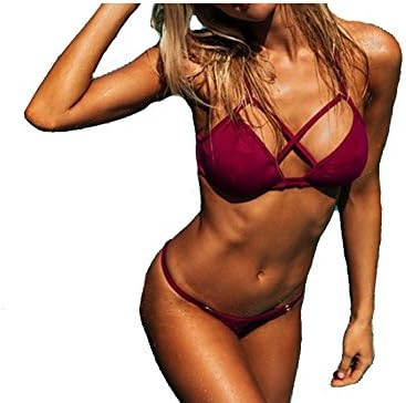 New Bikini Swimsuit for Women Criss Cross Strappy Top G-String Bottom Summer Beach Bathing Suit