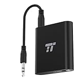 TaoTronics 65ft Bluetooth Transmitter/Receiver Long Range 3.5mm AUX Wireless Audio Adapter for TV Car Stereo System (Hands-Free Calling in RX Mode, aptX Low Latency, Pair 2 Bluetooth 4.2 Headphones)