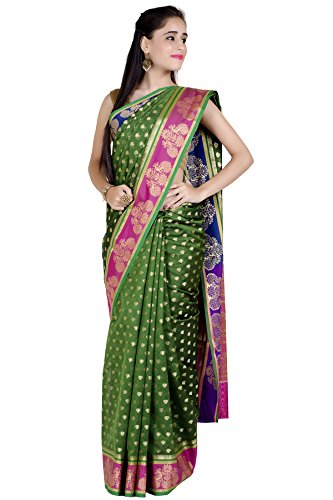 Chandrakala Women's Green Cotton Silk Banarasi Saree,Free Size(1251GRE) - Thumbnail 3