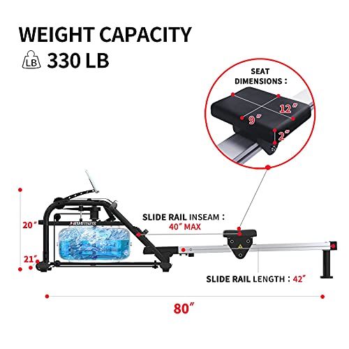 MBH Fitness Water Rowing Machine for Home Use, 330 lbs Capacity Water