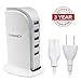 SUENANCY USB Power Adapter/Desktop Charger Block, USB Multi Charging Station with Wall Plug, 5 Port 5 Feet Cord 6A 30W Portable USB Hub Socket for iPhone 8/X/XS/XR/7/6/5, iPad, Android(White)