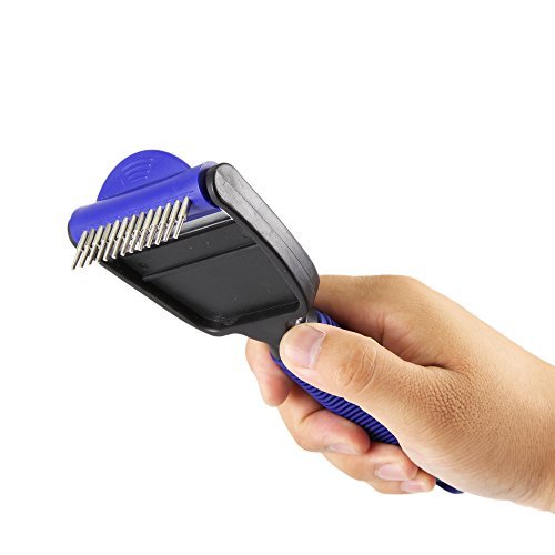 Petroad Desheddinator 2-in-1 Shedding Tool, Cat Brush Dog Comb and Undercoat Rake Deshedder for Cats Dogs and Horses, Small Size