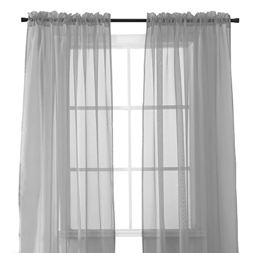 Elegant Comfort 2-Piece SHEER PANEL with 2inch ROD POCKET - Window Curtains 60-inch width X 84-inch Length - Silver