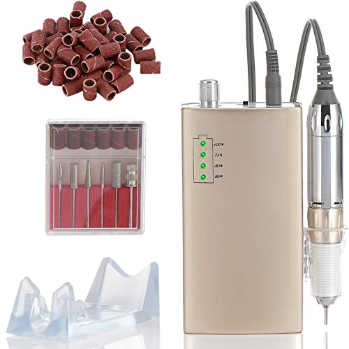 Miss Sweet Portable Nail Drill Machine Rechargeable Electric Nail File for Acrylic RPM30000 (Y5 Gold)