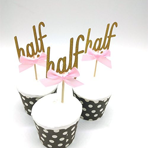 Hemarty 12 Pieces Half 1/2 Cake Topper for 6 Months Birthday Party - 1/2 Birthday - Gold Glitter Cupcake and Cake Topper - Birthday Party for Baby 6 Months