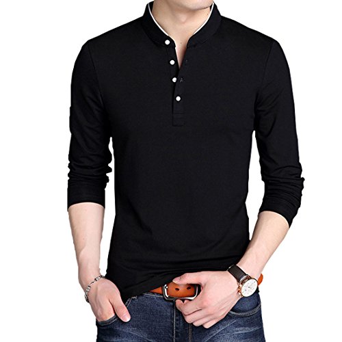 HOEREV Men's Solid Henley Long Sleeve T-Shirt
