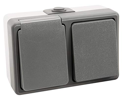 MC POWER - Aufputz Feuchtraum-Kombidose | SECURE | Schalter und Steckdose, horizontal, grau, IP44