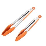 Efivs Arts 2 Piece Silicone And Stainless Steel Kitchen Tongs (9-Inch/12-inch)-Orange