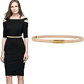 ALAIX Women's Leather Skinny Belt for Dress Adjustable Thin Waist Belt Dress Belt with Vintage Gold Buckle