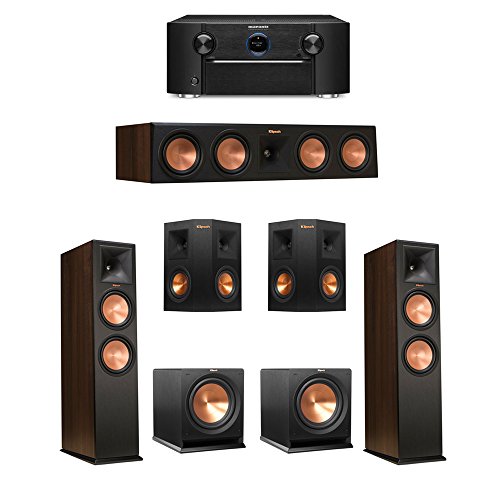 Klipsch-52-Walnut-System-with-2-RP-280F-Tower-Speakers-1-RP-450C-Center-Speaker-2-Klipsch-RP-240S-Ebony-Surround-Speakers-2-Klipsch-R-112SW-Subwoofer-1-Marantz-SR7011-AV-Receiver