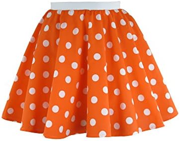 BrigittaGirls Rock n Roll Polka Dot Skirt 50's / 60's Greese Style Fancy Dress (Small, Orange with White spot)