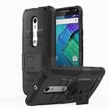 Moto X Pure Edition Case, MoKo Shock Absorbing Hard Cover Ultra Protective Heavy Duty Case with Holster Belt Clip + Built-in Kickstand for Moto X Pure Edition / Moto X Style - Black