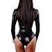 Wonder Pretty Women's Long Sleeve Lace-up Club Bodysuit Leather Teddy Lingerie (M) Black