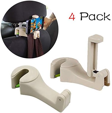 Car Hooks 2 in 1 Universal Car Vehicle Front Back Seat Headrest Hanger Hooks Car Headrest Hooks with Lock Suitable for Backpack Handbags Coat Wallets Groceries Garbage Bag Mobile Phone (4 Pack)