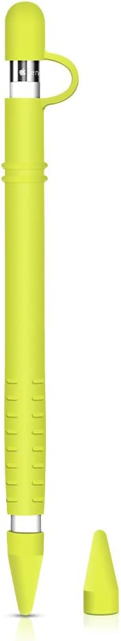 Silicone Case for Apple Pencil Holder Sleeve Skin Pocket Cover Accessories for iPad Pro, Soft Grip Pouch with Charging Cap Holder and 2 Protective Nib Covers (Yellow)
