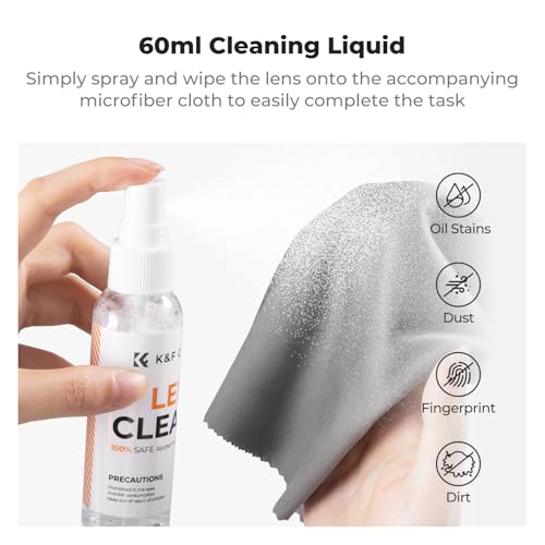 K&F CONCEPT 25 in 1 Camera Cleaning Kit with Pen, Blower, Cleaning Cloth, Liquid, 24MM Full Frame Sensor Cleaner, Brush for DSLR Camera Lens, Phone