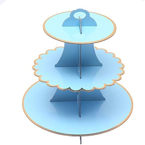 SASSY Cardboard Cupcake Stand Towers 3 tiered & 12 pcs Gold Cupcake Wrappers Bundle (Blue & Gold)