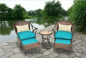 Outdoor Patio Furniture 5-piece All-Weather Wicker and Steel Leisure Bistro Set Cushioned Includes Ottomans
