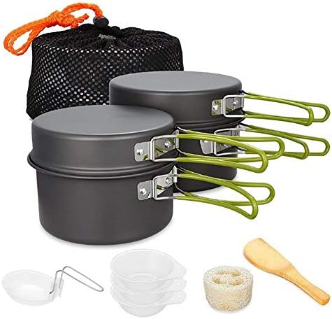 Camping Cookware Kit, Non Stick Stainless Steel Accessories Multifunctional 2-3People Portable Outdoor Cooking Sets Survival Equipment Pans Large Frying Pan Saucepan Hiking Camping